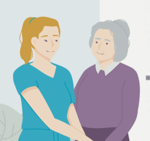 Pflegekraft aus Osteuropa mit Seniorin Pflegekraft aus Osteuropa mit Seniorin